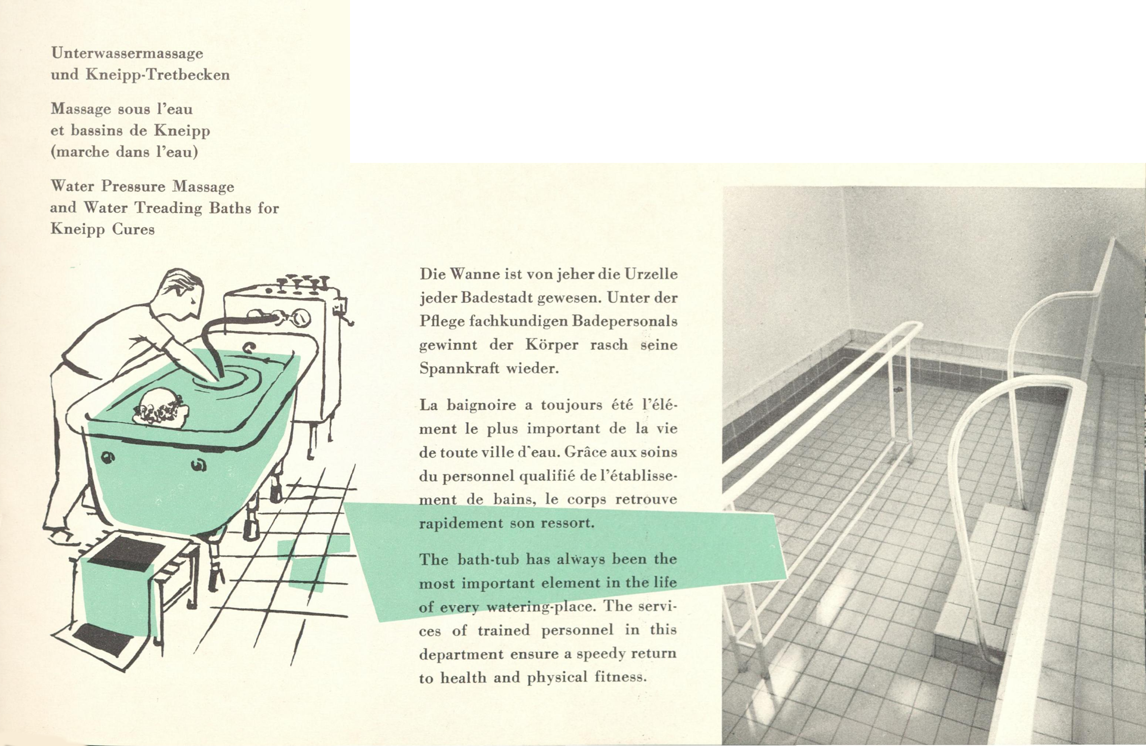 Abbildung 8: Kneippbecken im neuen Kurmittelhaus von 1955 in einem Prospekt der 1960er Jahre.